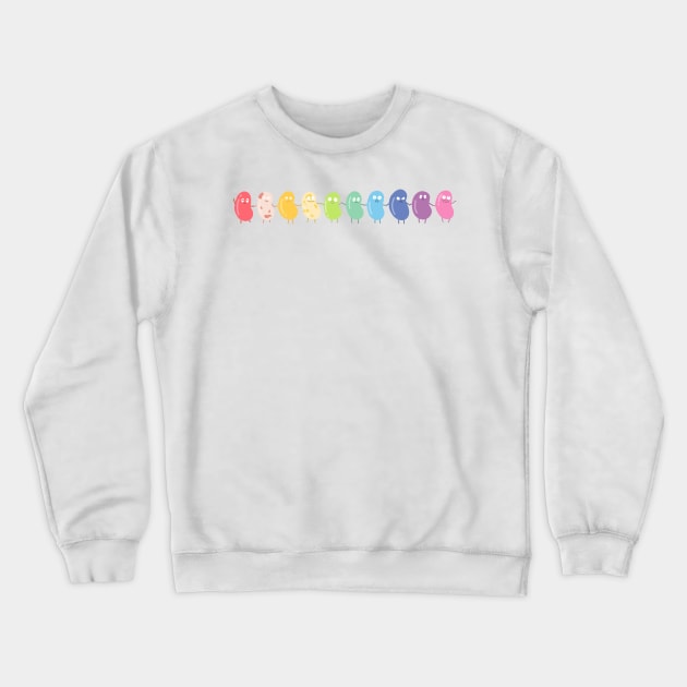 Cute rainbow coloured jelly beans holding hands Crewneck Sweatshirt by ballooonfish